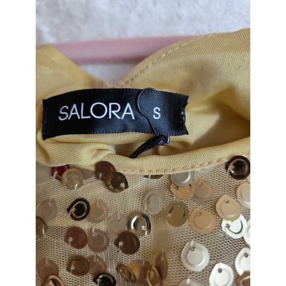 SALORA Womens Gold Sequin Dolman Sleeve V Neck Party Top Size S - Picture 3 of 4